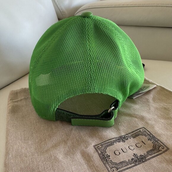 NWT Gucci - GG leather baseball cap Green BLUE GG Size M 100% Authentic main image 7